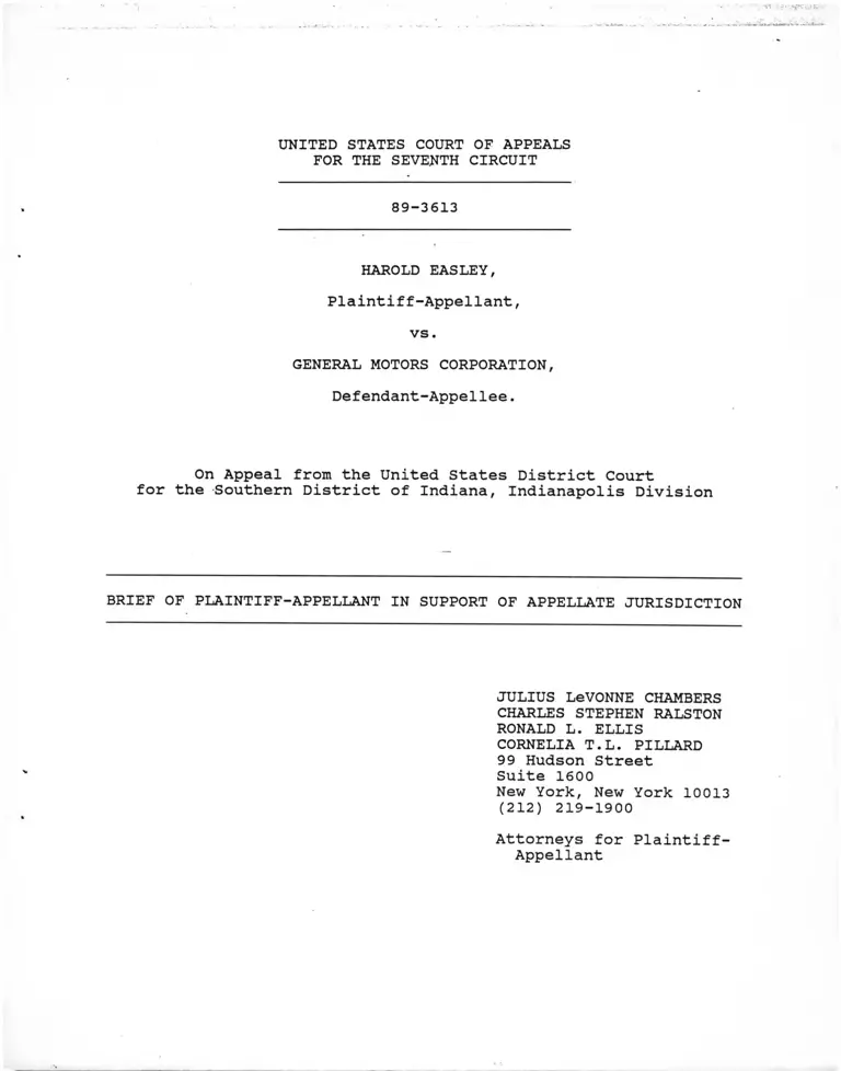 Easley v. General Motors Corporation Brief of Plaintiff-Appellant in Support of Appellate Jurisdiction preview