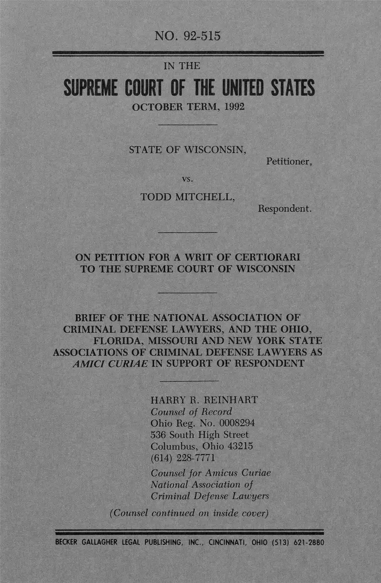 Wisconsin v. Mitchell Brief Amicus Curiae in Support of Respondent preview
