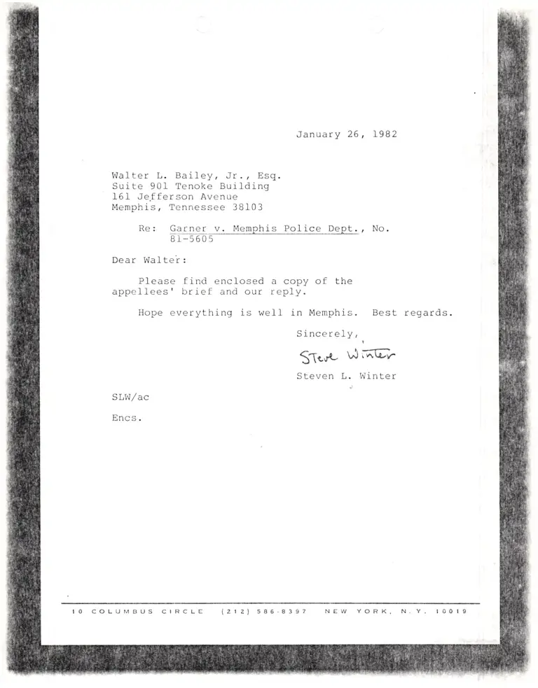 Correspondence from Winter to Bailey Re: Appellees' Brief preview