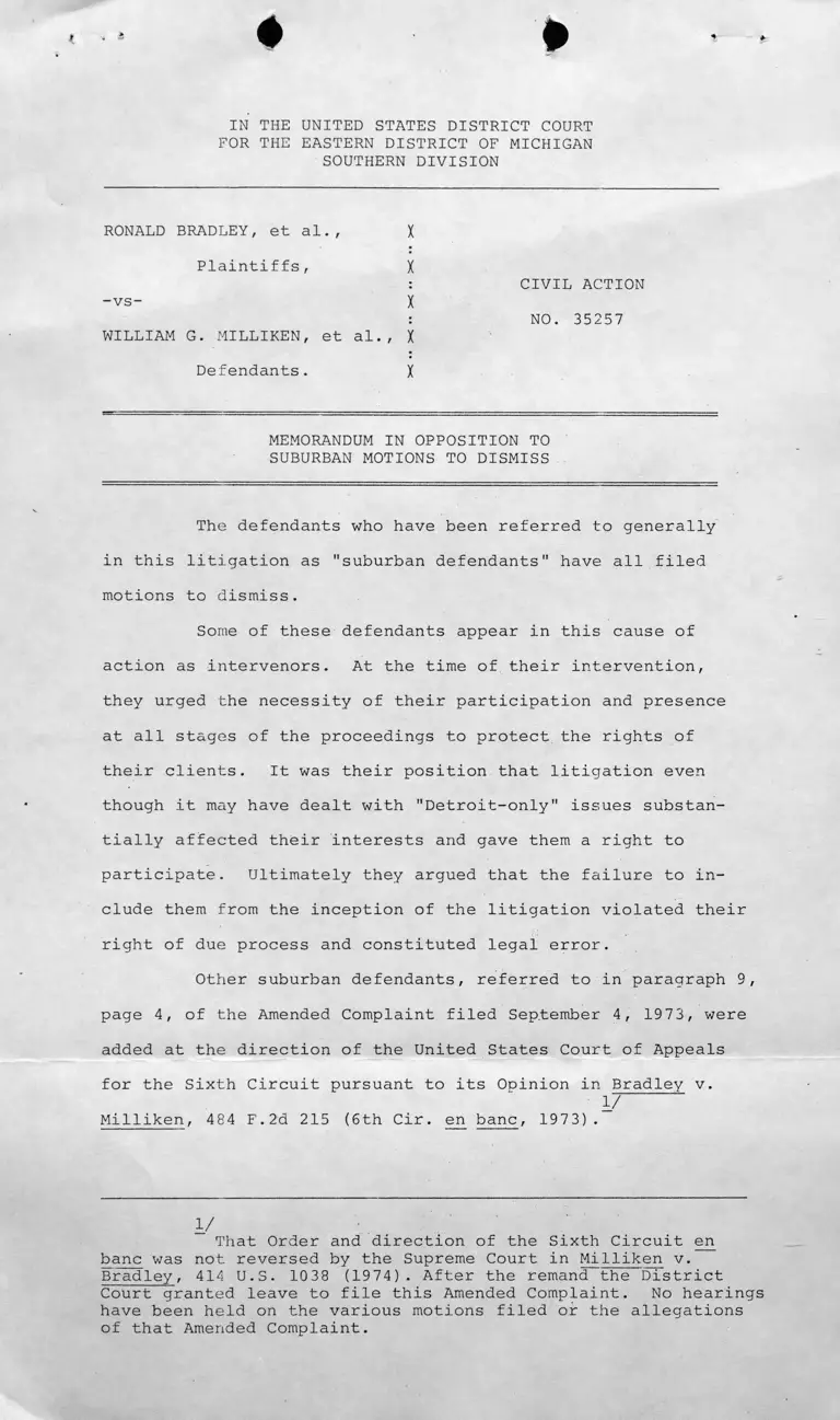 Memorandum in Opposition to Suburban Motions to Dismiss preview