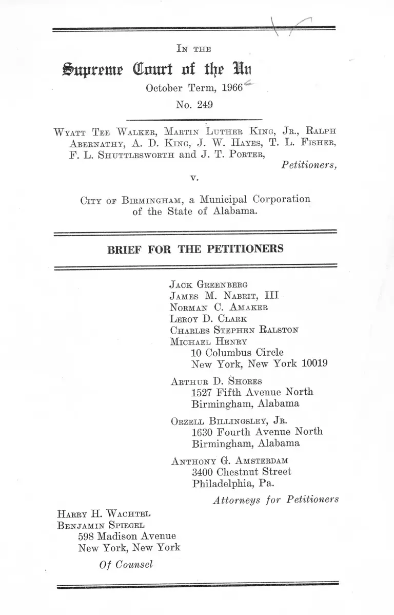 Walker v. City of Birmingham Brief for Peitioners preview