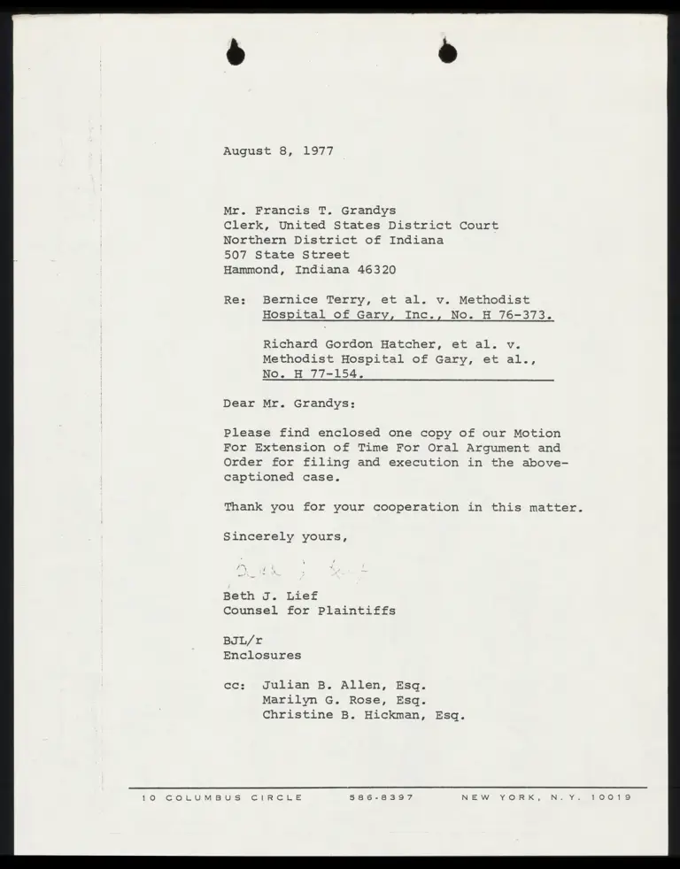 Correspondence from Lief to Clerk Re: Motion for Extension preview