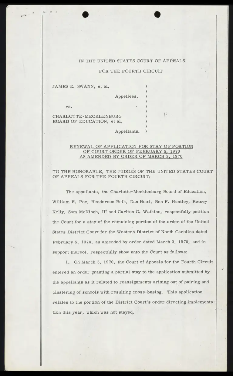 Renewal of Application for Stay of Portion of Amended Court Order preview