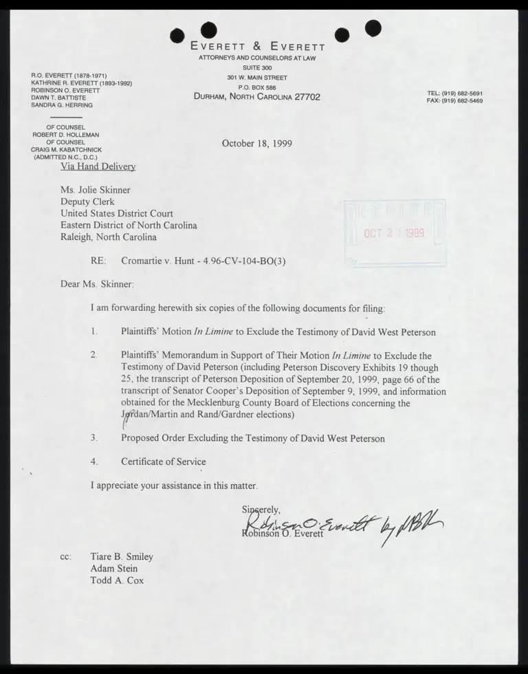 Letter to Court from Everett RE: documents for filing preview