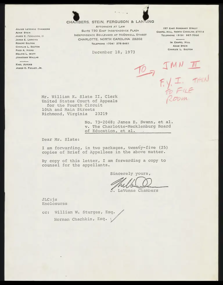 Correspondence from Chambers to Clerk Re: Brief of Appellees preview