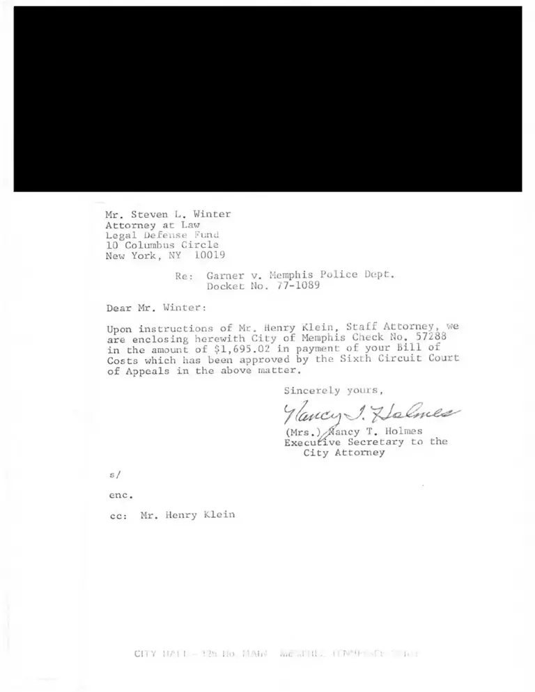 Correspondence from Nancy T. Holmes to Steven L. Winter (Redacted) preview