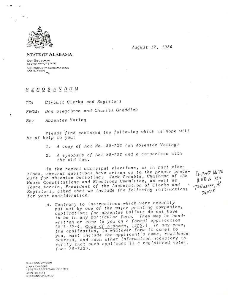 Memorandum from Siegelman and Graddick to Circuit Clerks and Registers preview