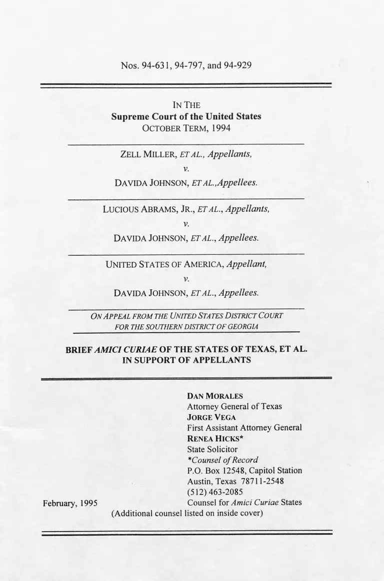 Miller v. Johnson Brief Amici Curiae in Support of Appellants preview