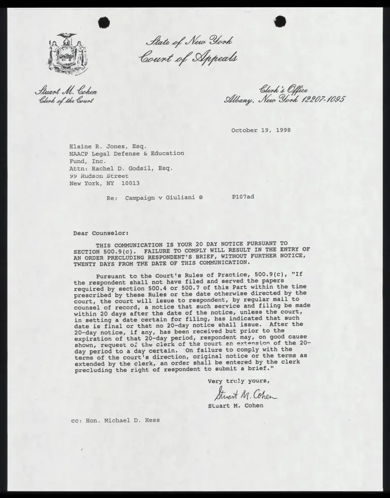 Letter From Court of Appeals RE: 20-Day Notice preview