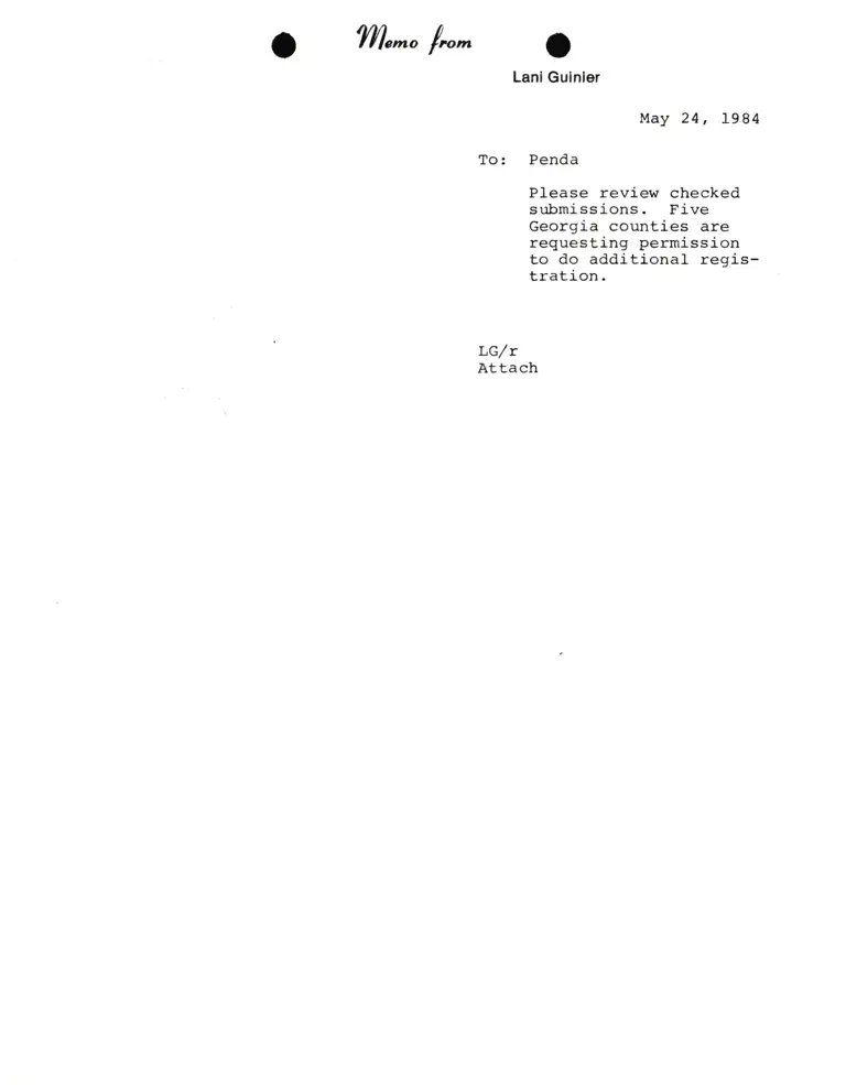 Memo from Lani Guinier to Penda Hair Re: Georgia Voter Registration preview