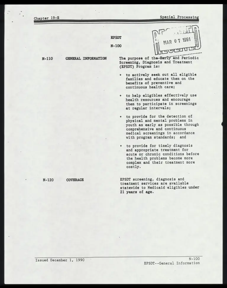 Early and Periodic Screening Diagnosis and Treatment - Special Processing Information preview