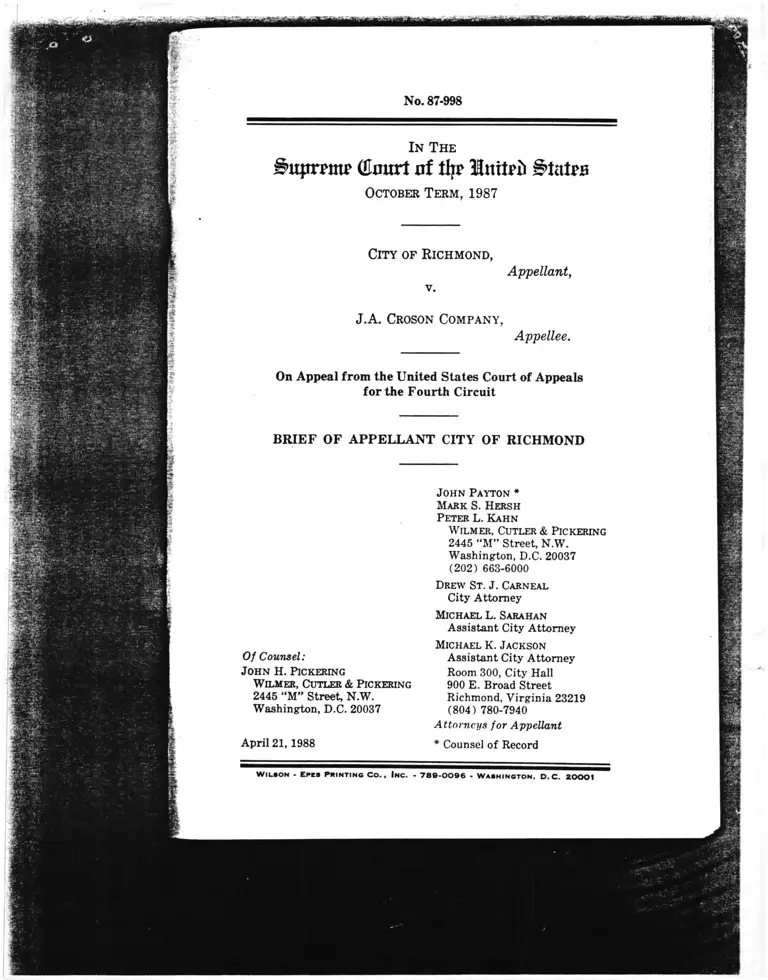 Richmond v JA Croson Company Brief Appellant preview