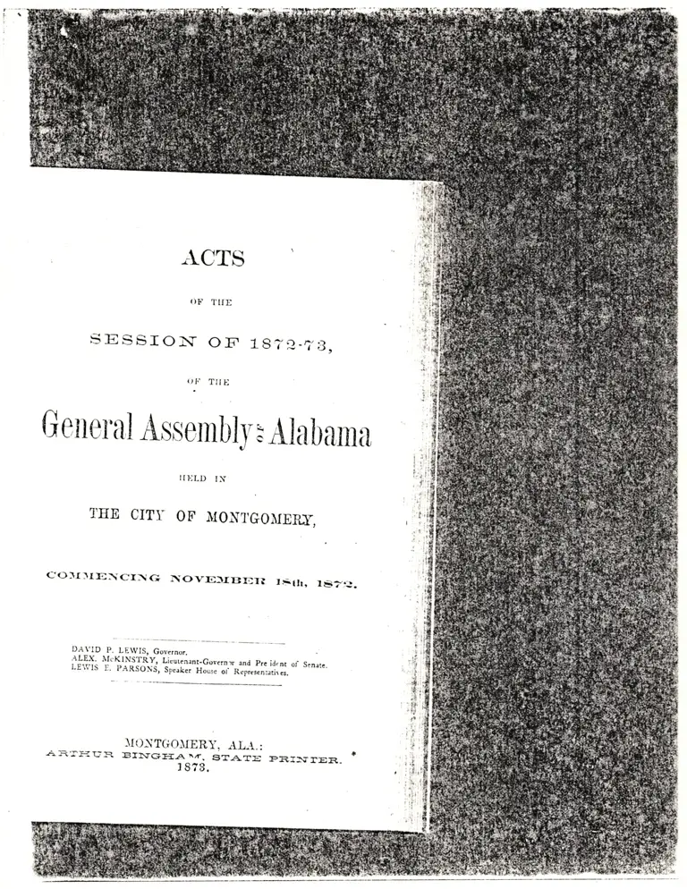 Excerpts from the General Assembly of Alabama Session of 1872-73 preview