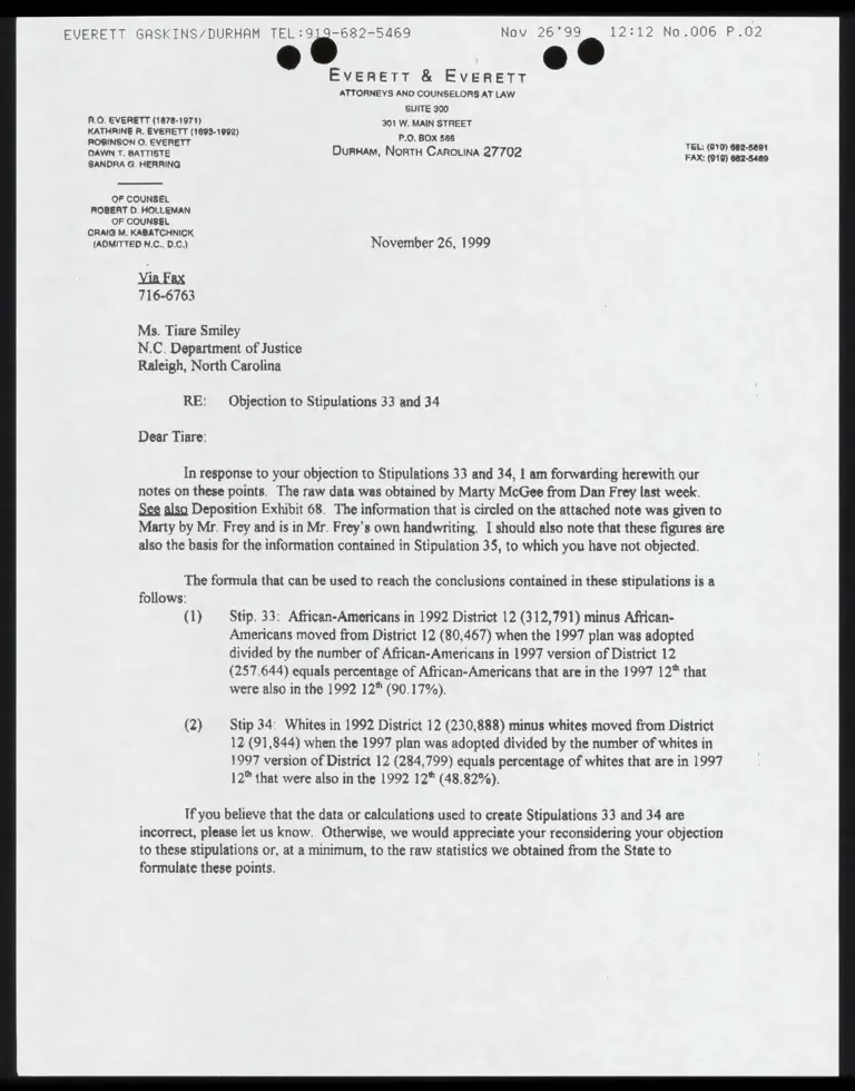 Fax to Smiley from McGee RE: Letter concerning objections to stipulations 33 and 34 preview