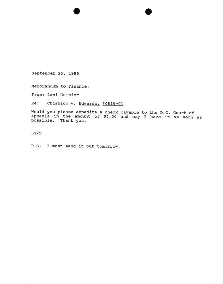Memorandum from Lani Guinier to Finance Re Chisom v. Edwards preview