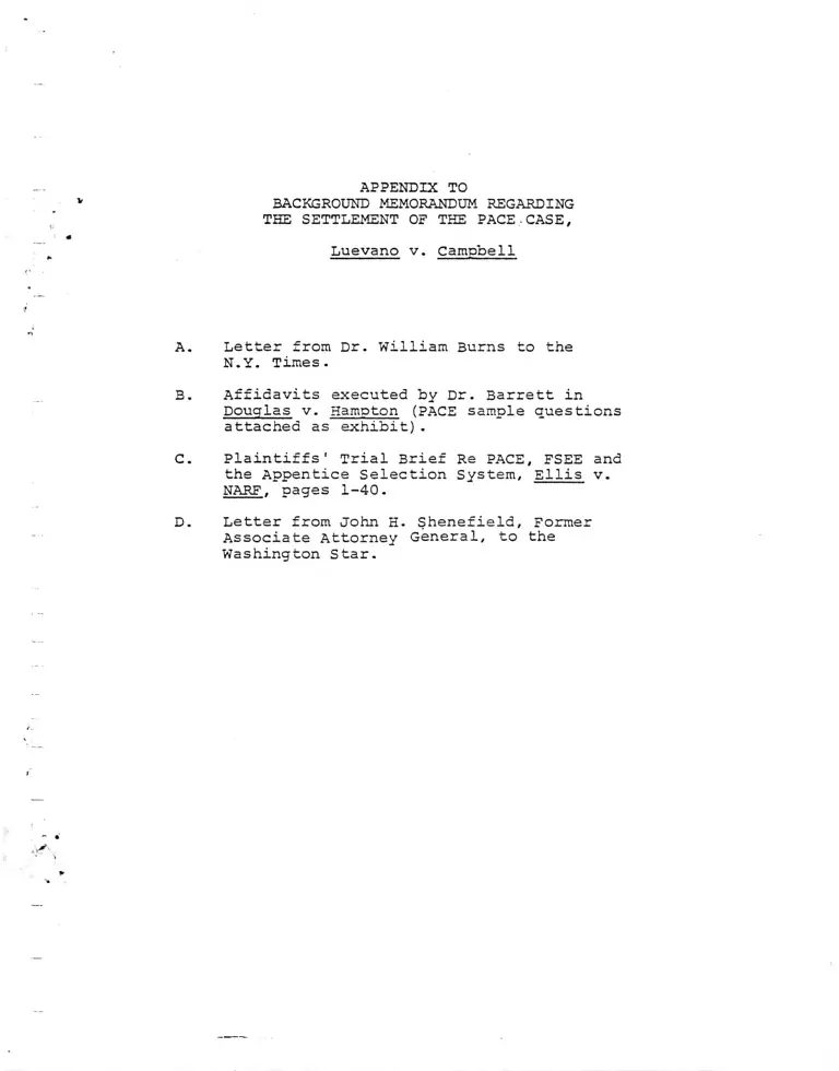 Luevano v. Campbell Appendix to Background Memorandum Regarding the Settlement of the Pace Case preview