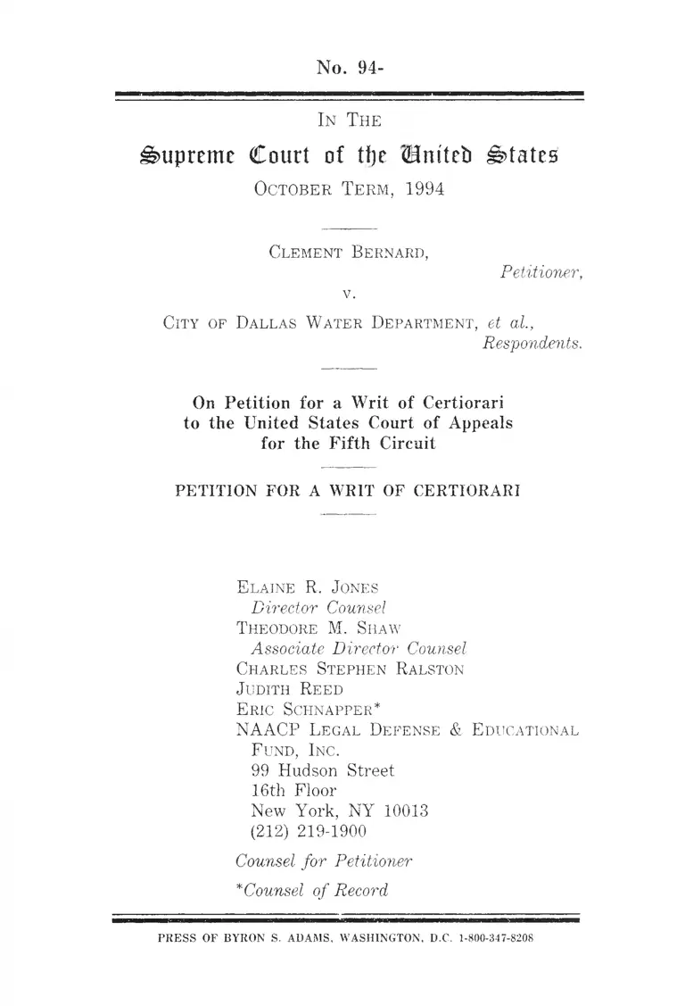 Bernard v. City of Dallas Water Department Petition for a Writ of Certiorari preview