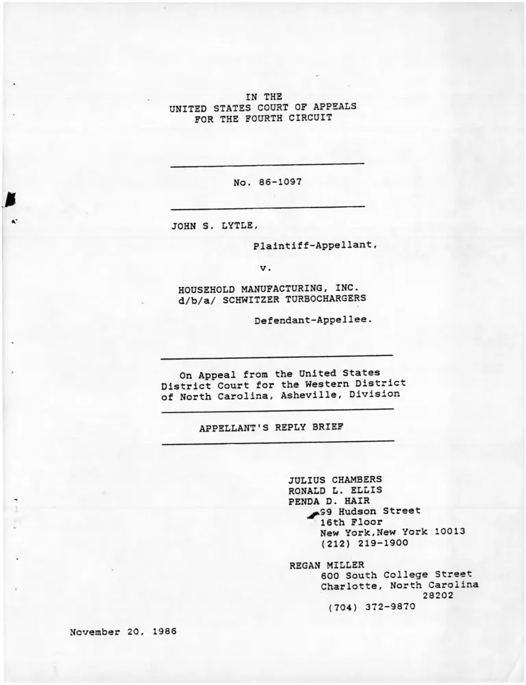 Lytle v. Household Manufacturing Inc. Appellant's Reply Brief preview