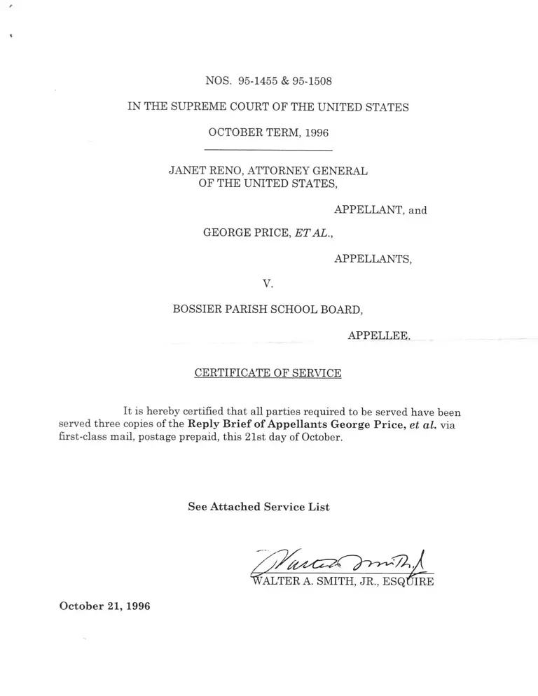 Reno v. Bossier Parish School Board Reply Brief for Federal Appellant preview