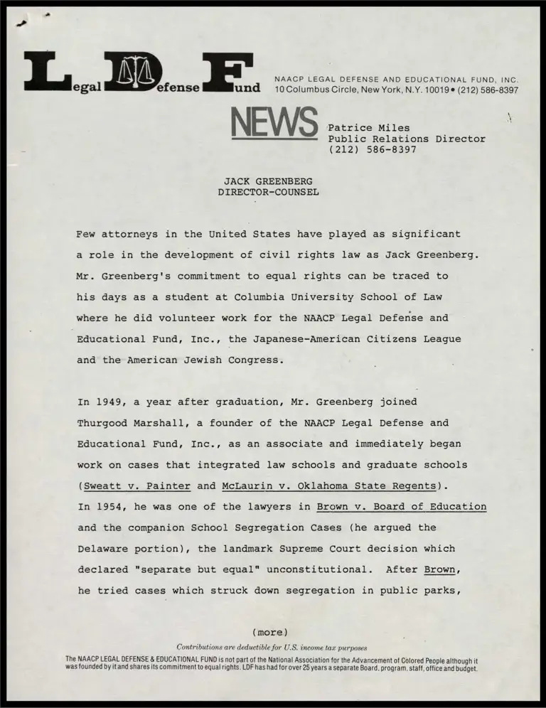 NEWS: Jack Greenberg Director-Counsel preview