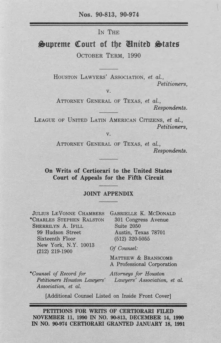 Houston Lawyers' Association v. Attorney General of Texas Joint Appendix preview