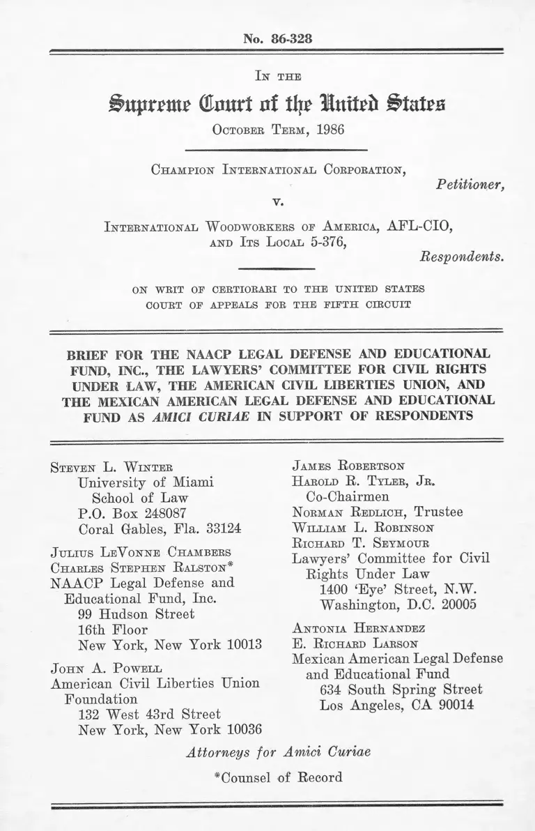 Champion International Corporation v. International Woodworkers of America Brief for the NAACP Legal Defense and Educational Fund et al. as Amici Curiae in Support of Respondents preview