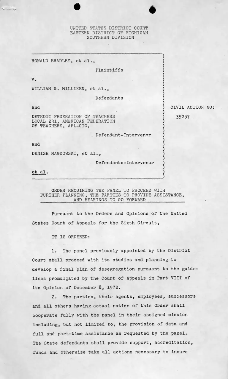 Draft Order Requiring Panel to Proceed with Planning, Provide Assistance and Scheduled Hearings preview