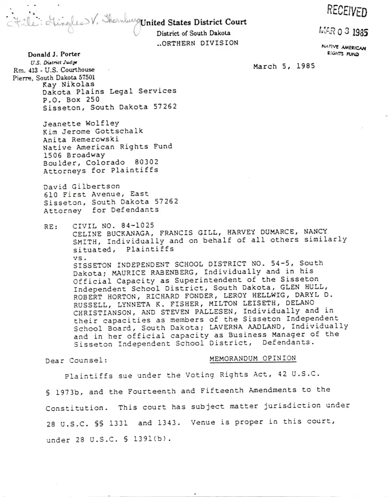 Buckanaga v. Sisseton Independent School District Memorandum Opinon preview