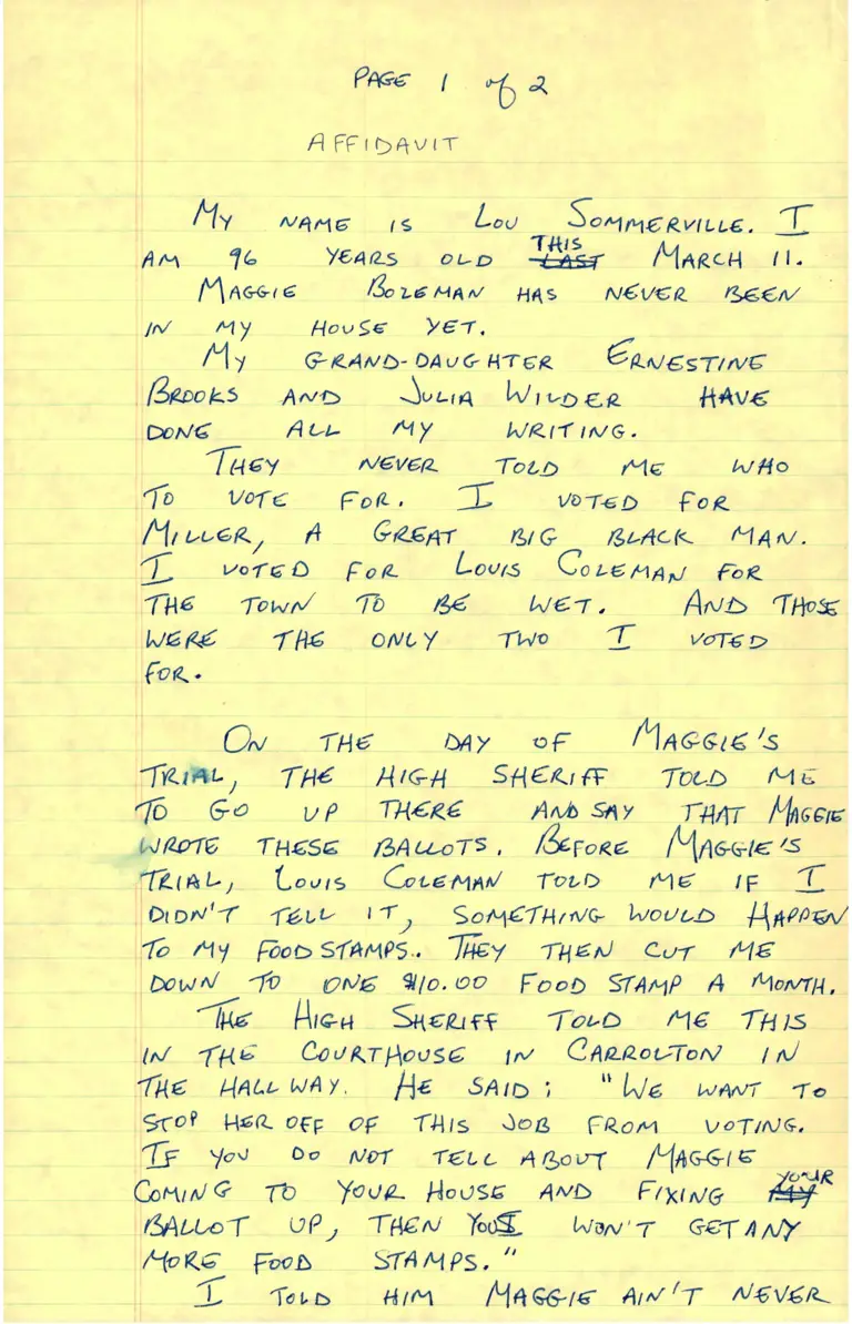 Draft of Affidavit of Lou Sommerville preview