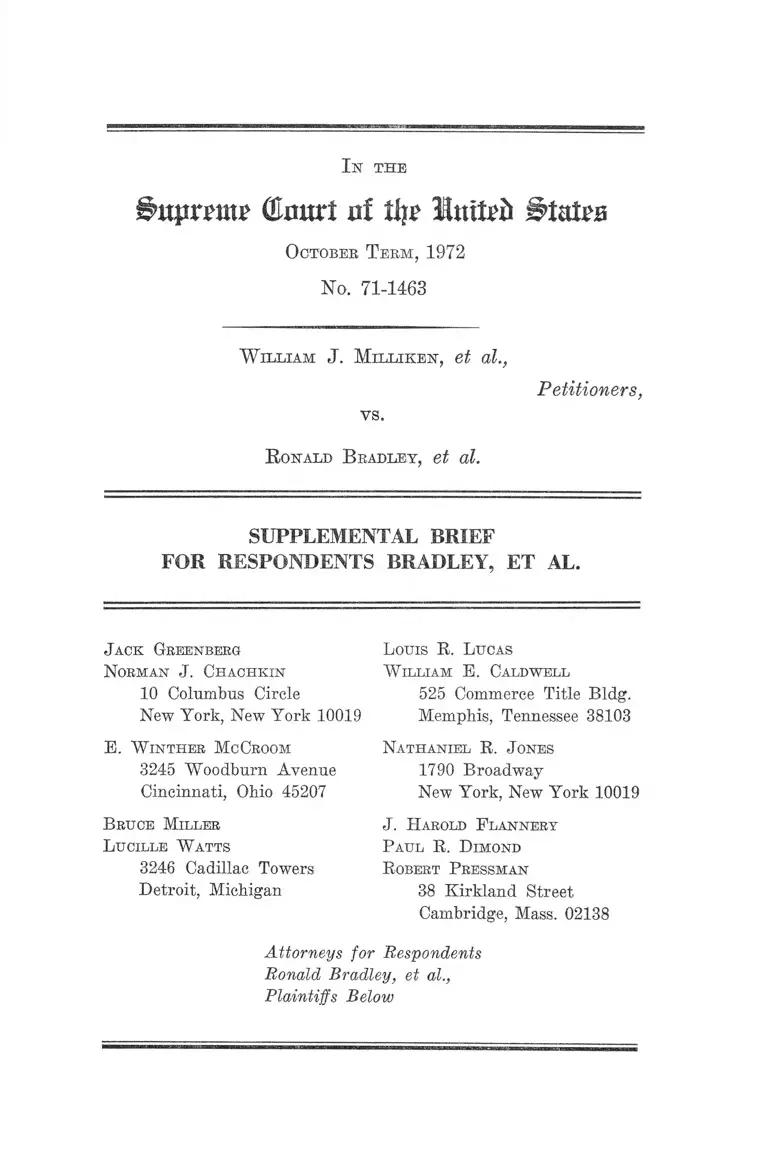 Milliken v. Bradley Supplemental Brief for Respondents Bradley preview