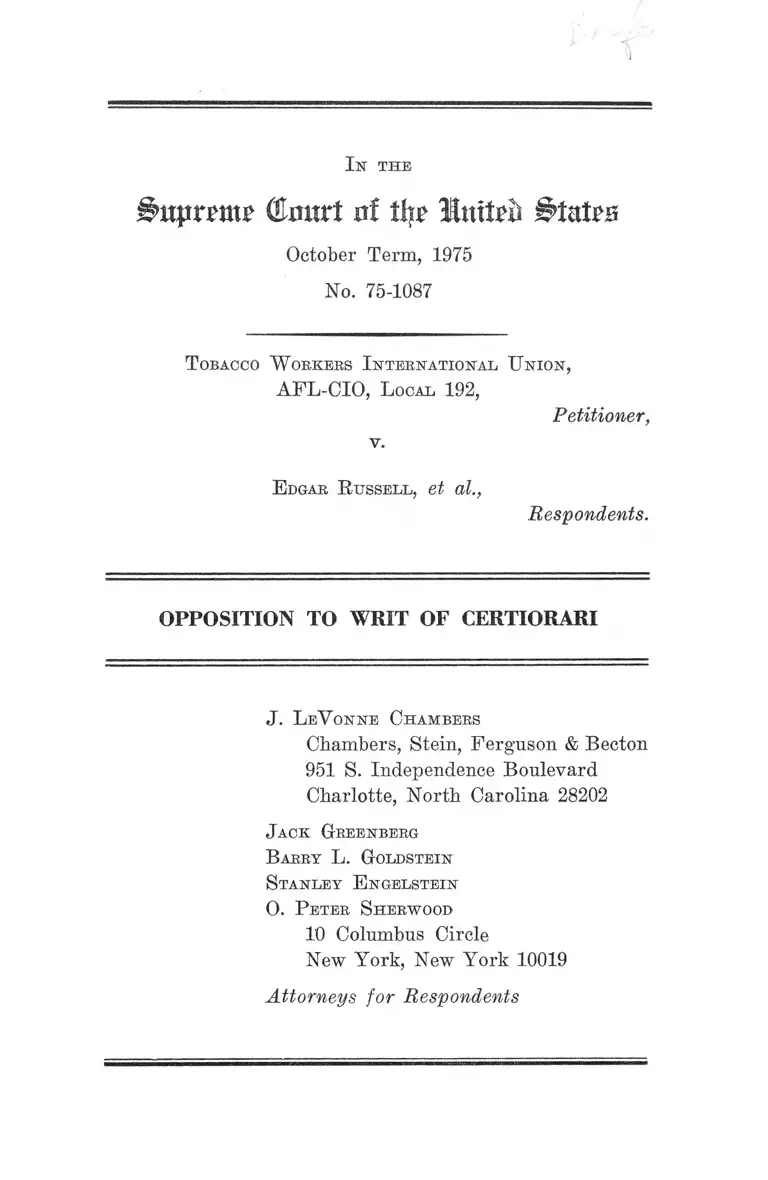 Tobacco Workers International Union, AFL-CIO, Local 192 v. Russell Opposition to Writ of Certiorari preview