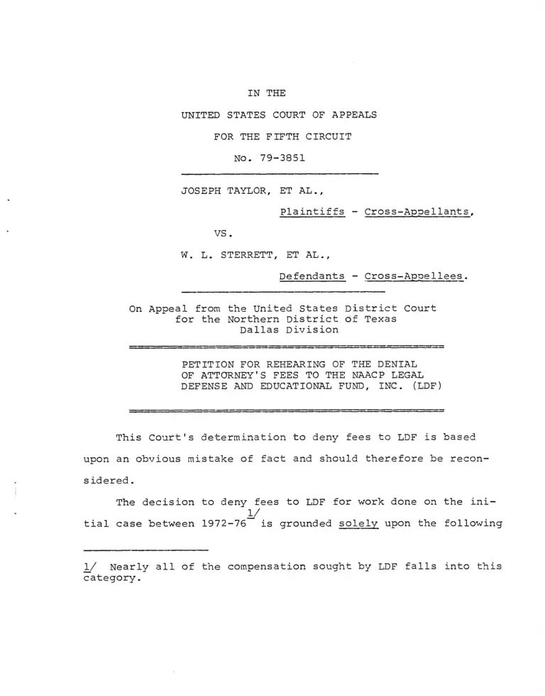 Taylor v. W.L. Sterrett Petition for Rehearing of the Denial of Attorney's Fees preview