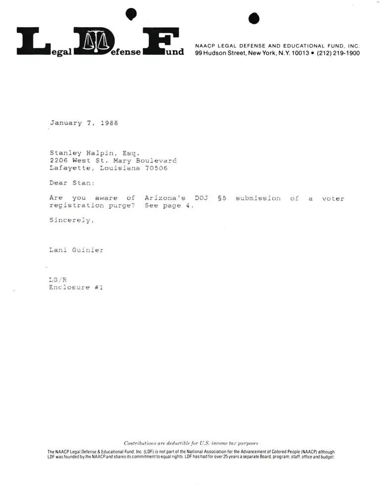 Correspondence from Lani Guinier to Stanley Halpin preview