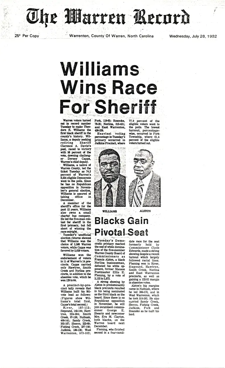 Williams Wins Race For Sheriff (The Warren Record) preview