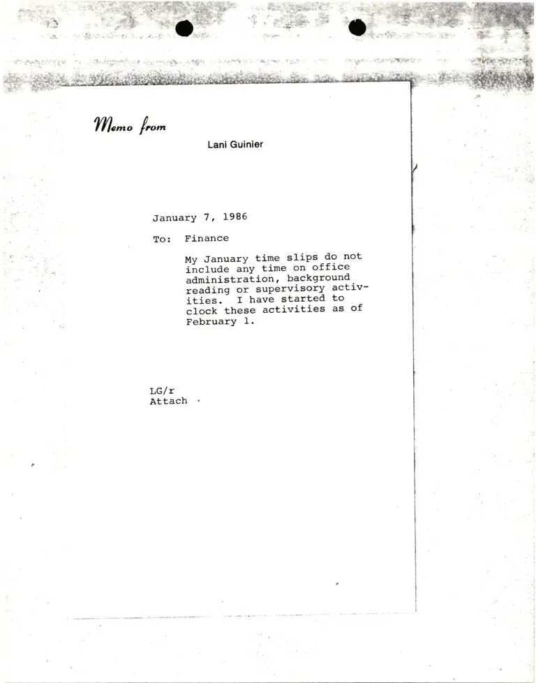 Memorandum from Lani Guinier to Finance preview