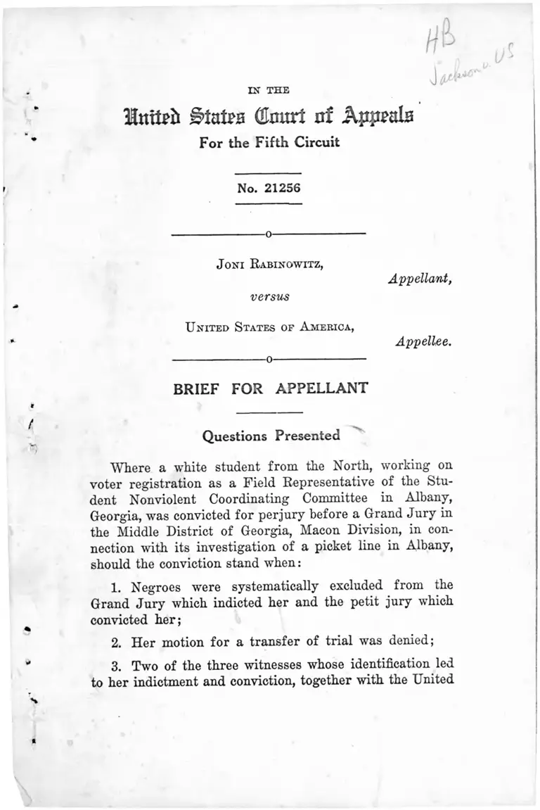 Rabinowitz v. United States Brief for Appellant preview