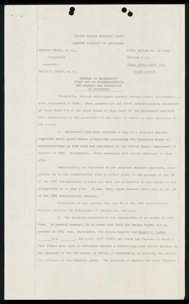 Answers to Defendants' First Set of Interrogatories and Request for Production of Documents preview