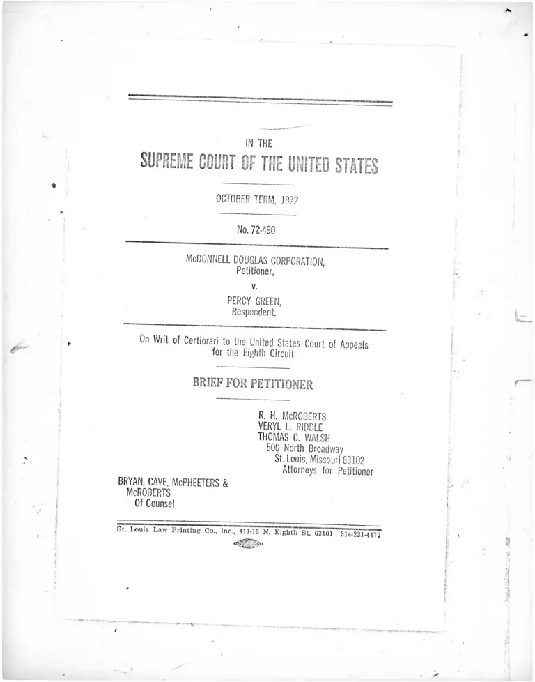 McDonnell Douglas Corporation v. Percy Green Brief for Petitioner preview