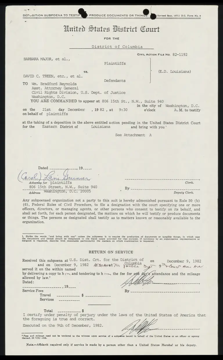 Deposition Subpoena to Bradford Reynolds preview