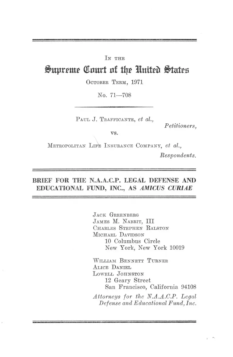 Trafficante v. Metropolitan Life Insurance Company Brief Amicus Curiae preview