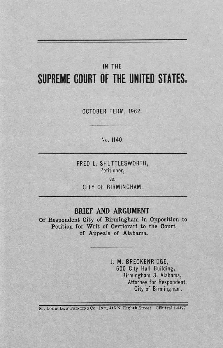 Shuttlesworth v Birmingham Brief in Opposition to Petition for Writ of Certiorari and Argument preview