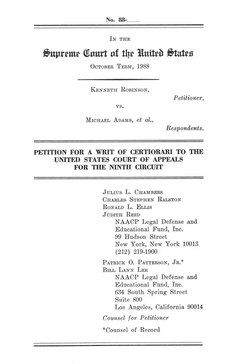 Robinson v Adams Petition Writ of Certiorari preview