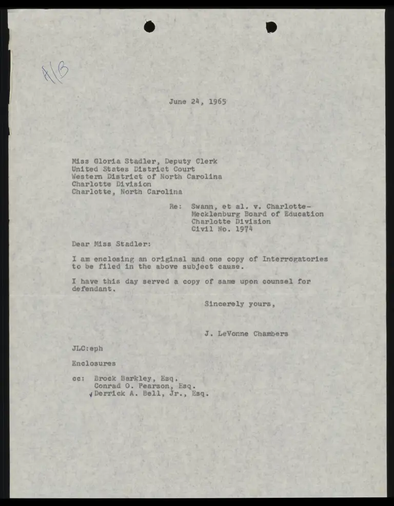 Correspondence from Chambers to Clerk Re: Interrogatories preview