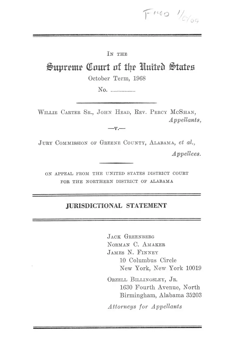 Carter v. Jury Commission of Greene County, Alabama Jurisdictional Statement preview