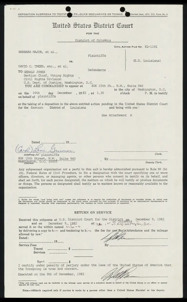 Deposition Subpoena to Gerald Jones preview