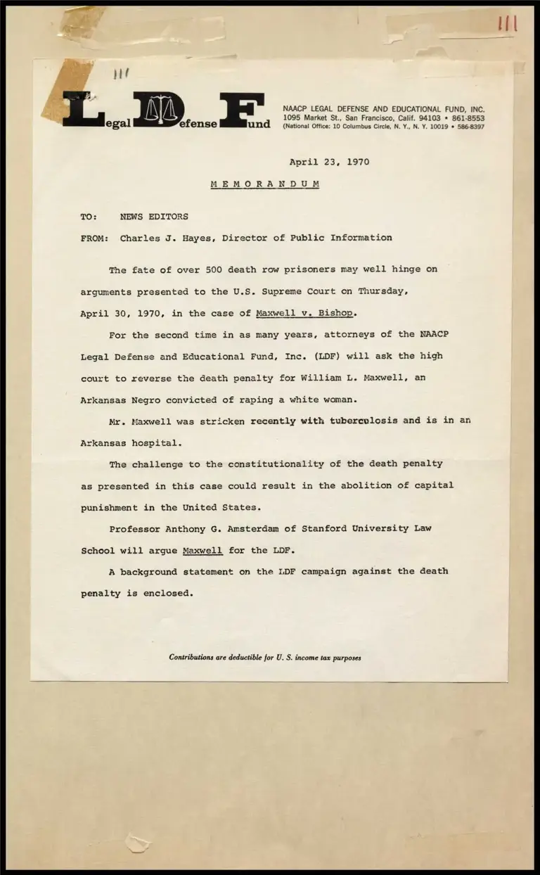 Memorandum on Maxwell v. Bishop Death Penalty Case preview