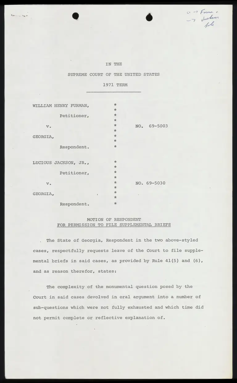 Motion of Respondent for Permission to File Supplemental Briefs preview
