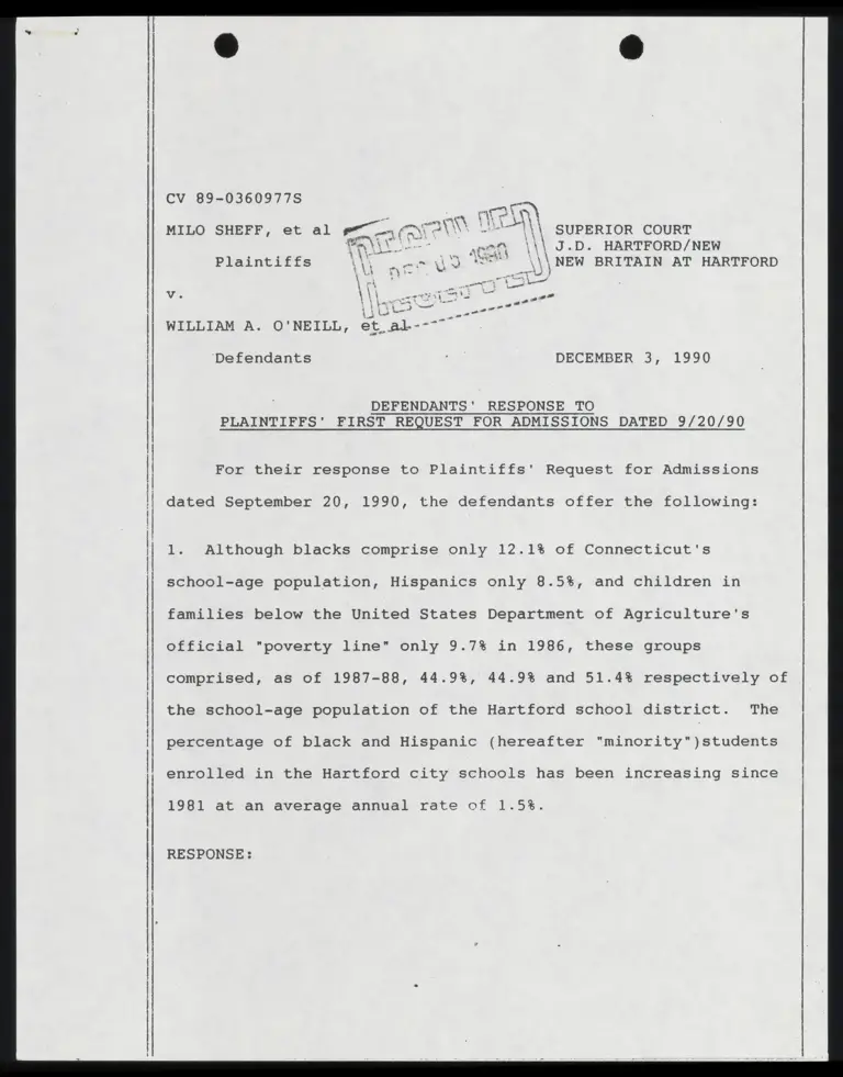 Defendants' Response to Plaintiffs' First Request for Admissions Dated 9/20/1990 preview