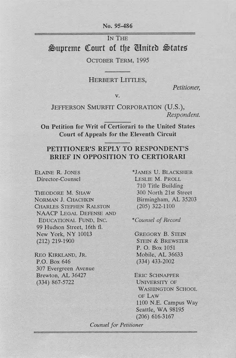 Littles v. Jefferson Smurfit Corporation (US) Petitioners Reply Brief in Opposition to Certiorari preview