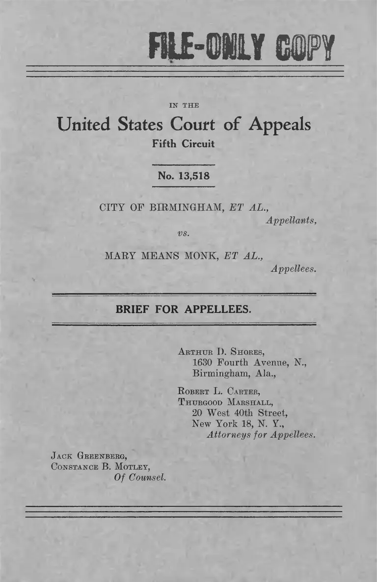 City of Birmingham v. Monk Brief for Appellees preview